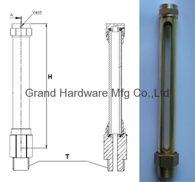M16 x 1.5 Metric thread Brass tube oil level gauge with quartz glass ...