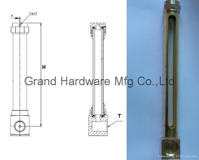 M16 x 1.5 Metric thread Brass tube oil level gauge with quartz glass ...