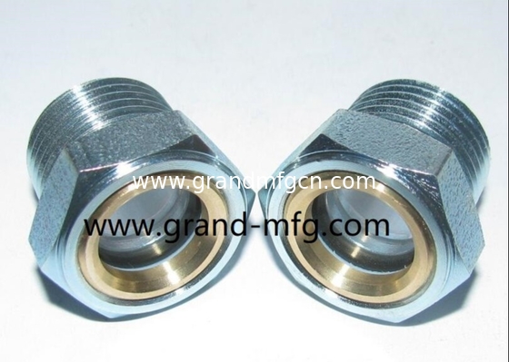 Male NPT pipe thread 1-1/4" Hexagon head steel oil sight glass nickel(zinc) plated with natural glass