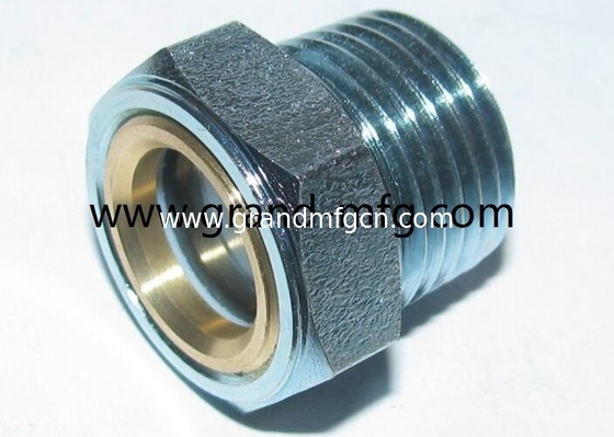 Male NPT pipe thread 1-1/4&quot; Hexagon head steel oil sight glass nickel(zinc) plated with natural glass