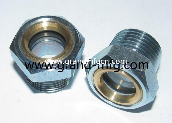 Male NPT pipe thread 1-1/4&quot; Hexagon head steel oil sight glass nickel(zinc) plated with natural glass