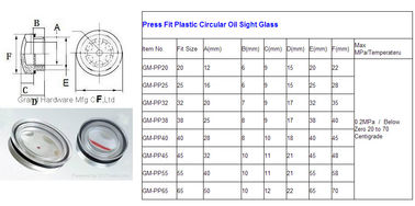 BSP thread G3/4&quot; Press Fit Plastic Circular Oil Sight Glass for hydraulic reservoir