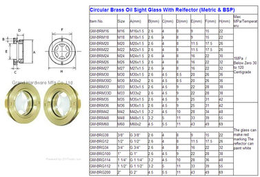 Circular Brass Oil Sight Glass With Relfector (Metric &amp; BSP)