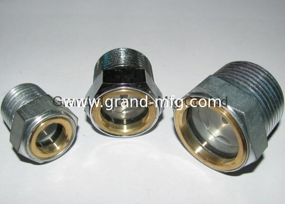 Male NPT pipe thread 1-1/4" Hexagon head steel oil sight glass nickel(zinc) plated with natural glass