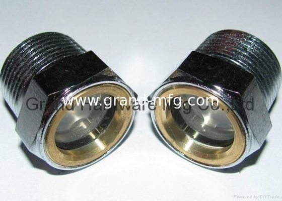 Male NPT pipe thread 1-1/4" Hexagon head steel oil sight glass nickel(zinc) plated with natural glass