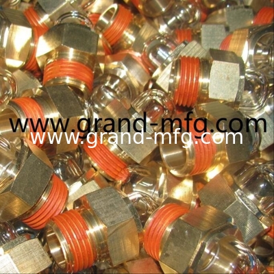 NPT 1/2&quot; Brass domed glass oil sight hex screw-in Oil level sight glass gauge indicatiors with read thread lock