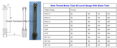 Male BSP G Thread 1/4&quot;,3/8&quot;,1/2&quot; Brass Tube Oil level indicator with quartz glass tube
