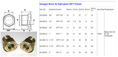 Npt 1/2 inch,3/4 inch,1 inch,1-1/4 inch,1-1/2 inch compressor brass oil level peep sights with FKM O-ring