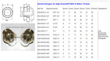 male NPT pipe threads 1 inch domed shaped flow liquid level indicators oil level sight glass gauge for pumps