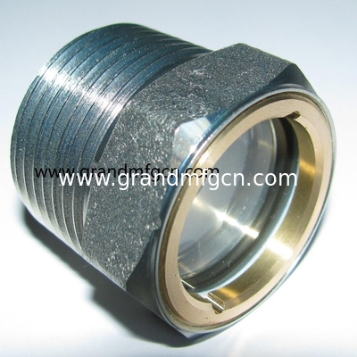 Male NPT pipe thread 1-1/4" Hexagon head steel oil sight glass nickel(zinc) plated with natural glass
