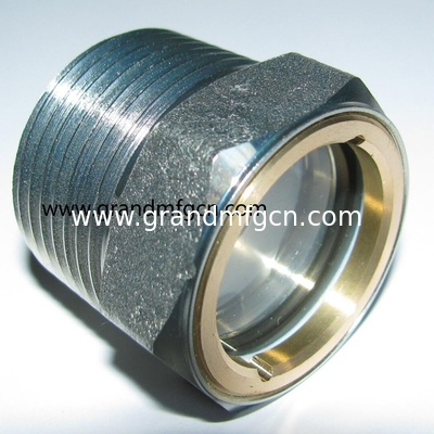 Male NPT pipe thread 1-1/4&quot; Hexagon head steel oil sight glass nickel(zinc) plated with natural glass