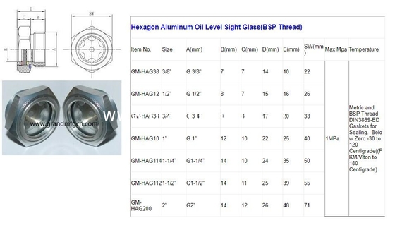 M42X1.5 M27X1.5 Aluminum anodizing color milled hex screw-in Oil level sight glass compressor oil level gauge indicatior