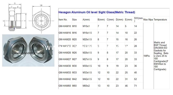 M42X1.5 M27X1.5 Aluminum anodizing color milled hex screw-in Oil level sight glass compressor oil level gauge indicatior