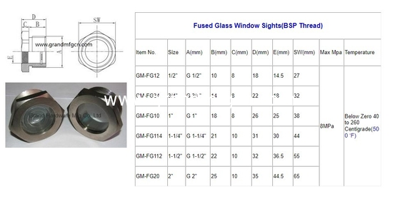 NPT 2" BITZER refrigeration fused steel sight glass with red floating ball fused sight window sight glass plugs custom
