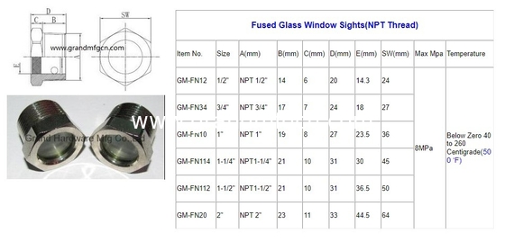 NPT 2&quot; BITZER refrigeration fused steel sight glass with red floating ball fused sight window sight glass plugs custom